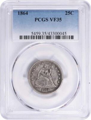 1864 Liberty Seated Silver Quarter VF35 PCGS - Image 1 of 4