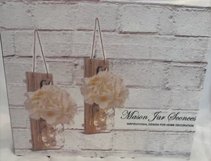 Hanging Mason Jar Sconces With LED Fairy Lights Hydrangea Set of 2 New in Box - Picture 1 of 2