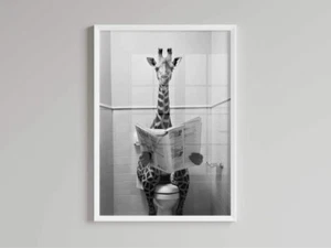 Bathroom Humour , Giraffe On A Toilet ,Print, Home Decor , Funny Bathroom Print - Picture 1 of 1