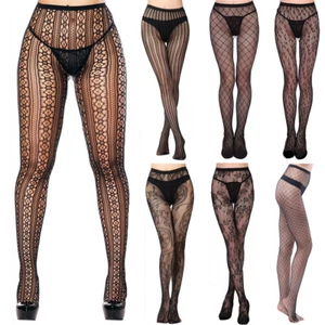 Women's Fashion Waist High Stockings Jacquard Fishnet Pantyhose Tights Pattern - Picture 1 of 12