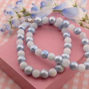 VTG Honora Blue 8-9 mm Cultured Pearl Quartz 20" Adj Sterling Silver Necklace - Picture 1 of 5