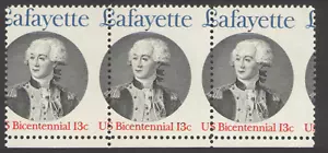 EE. UU. 1716. 13c. ""Lafayette""." Perf. Cambio. Tira de 3. NH. 1977 - Imagen 1 de 1
