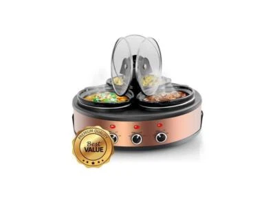 MegaChef MC-1103 1,5 qt. Panela lenta tripla redonda e servidor buffet com 3 cerâmicas - Imagem 1 de 2
