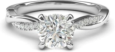 2.0CT Round Cut Moissanite Engagement Promise Bridal Ring 14K White Gold Plated - Image 1 of 4
