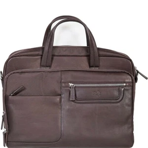 SCULLY NYLON & LEATHER LAPTOP BRIEFCASE WORK BAG WITH STRAP BROWN - Picture 1 of 6