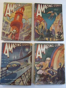 Amazing Stories Pulp 4 Hefte Lot Jan. Feb. Jul. & Sept. 1932 FR sehr guter Zustand SciFi Zellstoffe! - Bild 1 von 7