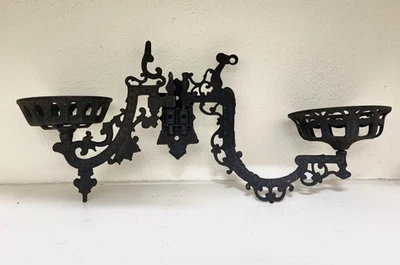 Antique 1800'S Cast Iron Double Wall Mount Oil Lamp Fixture Mismatched - Image 1 of 4