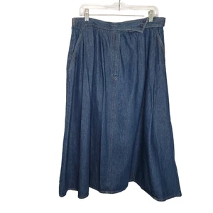 Vintage 80s Sasson Denim Skirt Sz 18 Blue Full A Line Maxi Back Elastic Waist - Picture 1 of 5