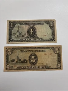 1943 The Japanese Government (Occupation of Philippines) 1 and 5 Peso - Picture 1 of 12