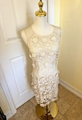 VTG 90's~3D FLORAL BOHO LOVE Macramé Mini-Countryshack Reception Dress  XS/S 0/2 - Image 1 of 4