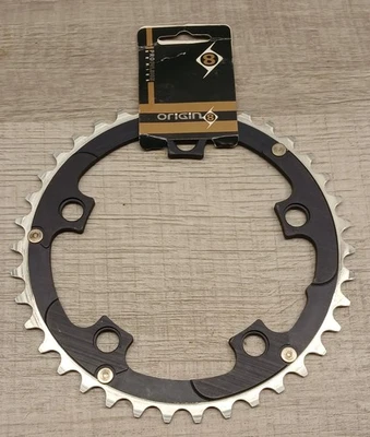 Origin8 Chainring 38 T 110 BCD 5-Bolt 8/9/10-Spd Alloy Blk/Silver Ramped/Pinned - Image 1 of 2