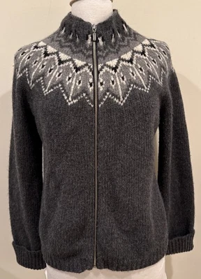 Vtg FROST Charcoal Gray Fair Isle 100% Lambswool Full Zip Cardigan Sweater LG - Image 1 of 4
