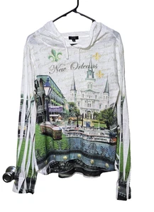 DAVINA Hooded Shirt XL New Orleans Scenic Artsy Long Sleeve Casual Studded NOLA - Picture 1 of 11