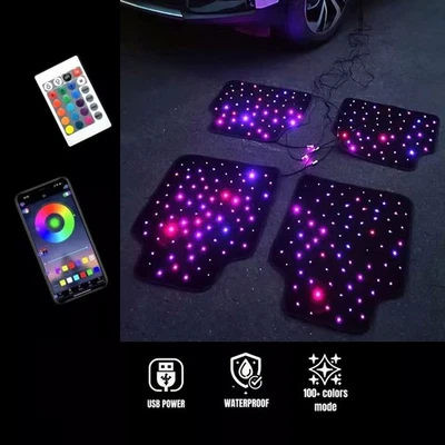 Universal Car Floor Mats Starlight Car Floor Mats Waterproof 4Pcs Rug Star Light - Image 1 of 4