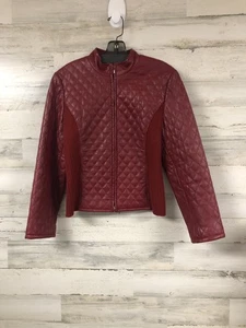 Clothes By Revue Jacket Womens 10 Red Lamb Leather Quilt Design Full Zip Texture - Picture 1 of 12