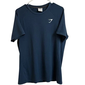 Gymshark Mens Size L Navy Blue Logo Athletic Short Sleeve T-Shirt Gym Workout - Picture 1 of 8