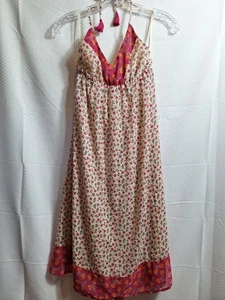 OLD NAVY Cottagecore Y2K Halter Dress Sz S Beige Ditsy Floral Tassel Boho Dainty - Picture 1 of 9