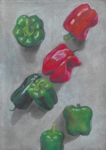 original painting A3 54AbJ artwork mixed media modern peppers - Picture 1 of 1