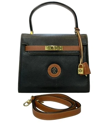 a.testoni Bolso de Mano de Cuero Negro 2 Vías Bolso de Hombro Herrajes Dorados con Bolsa para el Polvo Foto 1 de 4