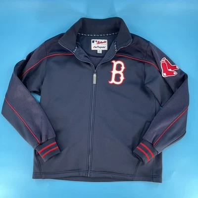 Majestic Boston Red Sox Jacket Mens M Navy Warmup Full Zip Mock Track Coat MLB - Image 1 of 4