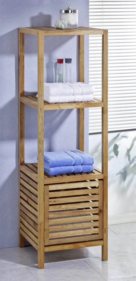 Regal mit 2 Böden und Schranktür, Badregal, Standregal, Walnussholz, Holzregal - Bild 1 von 2