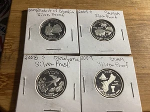 2009-S & 2008-S 90% Silver Cameo Proof Quarters Samoa, Guam, D.O.C.& Ok # 673 - Picture 1 of 2
