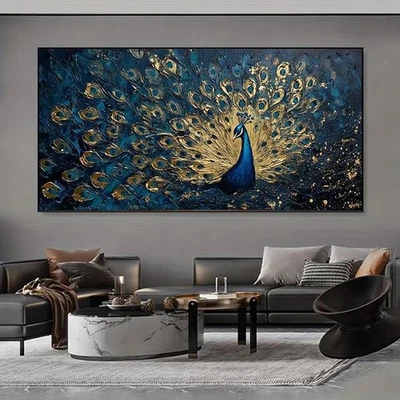 Lienzo abstracto de pavo real arte de pared lienzo pintura decoración del hogar animales impresión de póster Foto 1 de 2