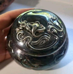 Antik Silber Teller Rund Schatulle Derby Silber Kommode Waschtisch Dose Jugendstil - Bild 1 von 8