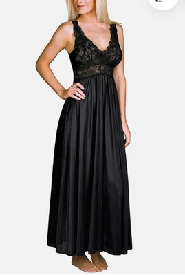 Camisola Shadowline feminina plus size 2X preta renda elástica sexy - Imagem 1 de 4