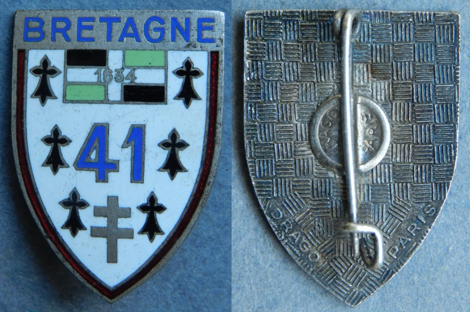 41° RI INFANTERIE, BRETAGNE 1634, ÉMAIL, BOLÉRO GRAVÉ - DRAGO - Photo 1/1