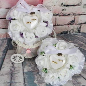 Wedding Ring Pillow Ceremony Heart Shaped Ring Bearer Cushion Wedding Ring Box - Picture 1 of 10