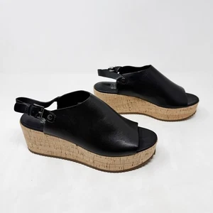 Sandalias Eileen Fisher Talla 8 Cuero Negro Punta Abierta Correa en el Tobillo Cuña Forma Plana - Imagen 1 de 11