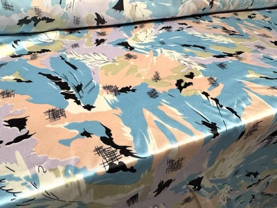 Woven Sateen Fabric, Per Metre - Abstract Leaf Print - Pink & Blue - Image 1 of 3