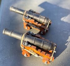 Pair of Iron & wood replica cannon.  Detailed casting. 34cm. Superb condition