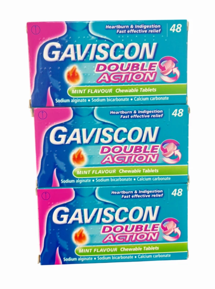 Gaviscon Double Action | Mint Flavour Chewable Indigestion Heartburn 48 Tablets