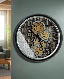 46409 reloj de pared Numbers negro/plata colores champán, con engranajes móviles - Imagen 1 de 2