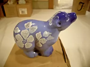 Fenton Periwinkle Blue Slag Polar Bear Handpainted #8 - Picture 1 of 6