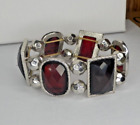 Vintage Stretch Bracelet Deep Red Lucite Stones And Silver Tone Beads