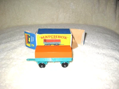 Remolque Mercedes Matchbox #2 1968 sin usar, verde aguamarina con cubierta naranja en buena caja "E" Foto 1 de 4