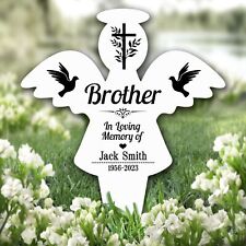 Angel Brother Black Doves Cross Remembrance Garden Plaque Grave Memorial Stake
