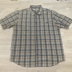 O'Neill Shirt Men L Brown Blue Plaid Button Up Pocket Collared Short Sleeve - Picture 1 of 7