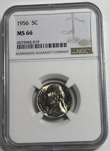 1956 Jefferson  5C NGC MS66 (#18029) nice flashy coin. Fresh holder. - Picture 1 of 2