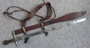 Antique Vintage Old African Sudanese Kaskara Sword with Leather Scabbard Hangers
