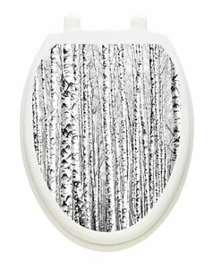 Toilet Tattoos Toilet Lid Decor Birch Trees Bathroom Decor Black and White - Picture 1 of 1