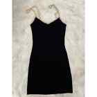 VTG Betsey Johnson Body Con Slip Dress Rose Print Black Y2K 90s 