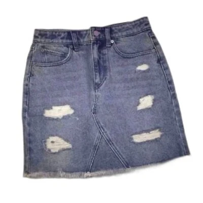 Volcom Jean Skirt Mini High Rise Ripped Destroyed Distressed Raw Hem XS 0/2 EUC! - Image 1 of 4
