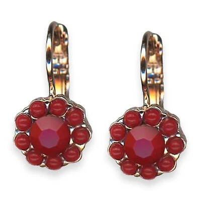 Earrings by Mariana Pretty Woman Coll. Fab Floral Red Coral Austrian Crystals - Image 1 of 3