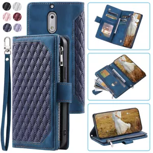 Luxury Rhombic Leather Wallet Case Zipper Flip Card Phone Case For Nokia 6 - Picture 1 of 44
