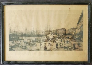 Lucien Gautier La Quai De La Fraternite Marseille Print After Etching 11x14 Frme - Picture 1 of 4