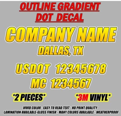 USDOT MC Número City State Carrier Semi Camión Vinilo Letras Gradiente Calcomanía Foto 1 de 4